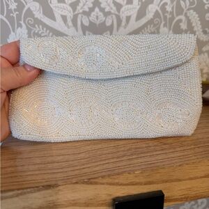 Voguemont Vintage 1950s-60s Glass Sead Bead Clutch Satin Lining Made in Japan